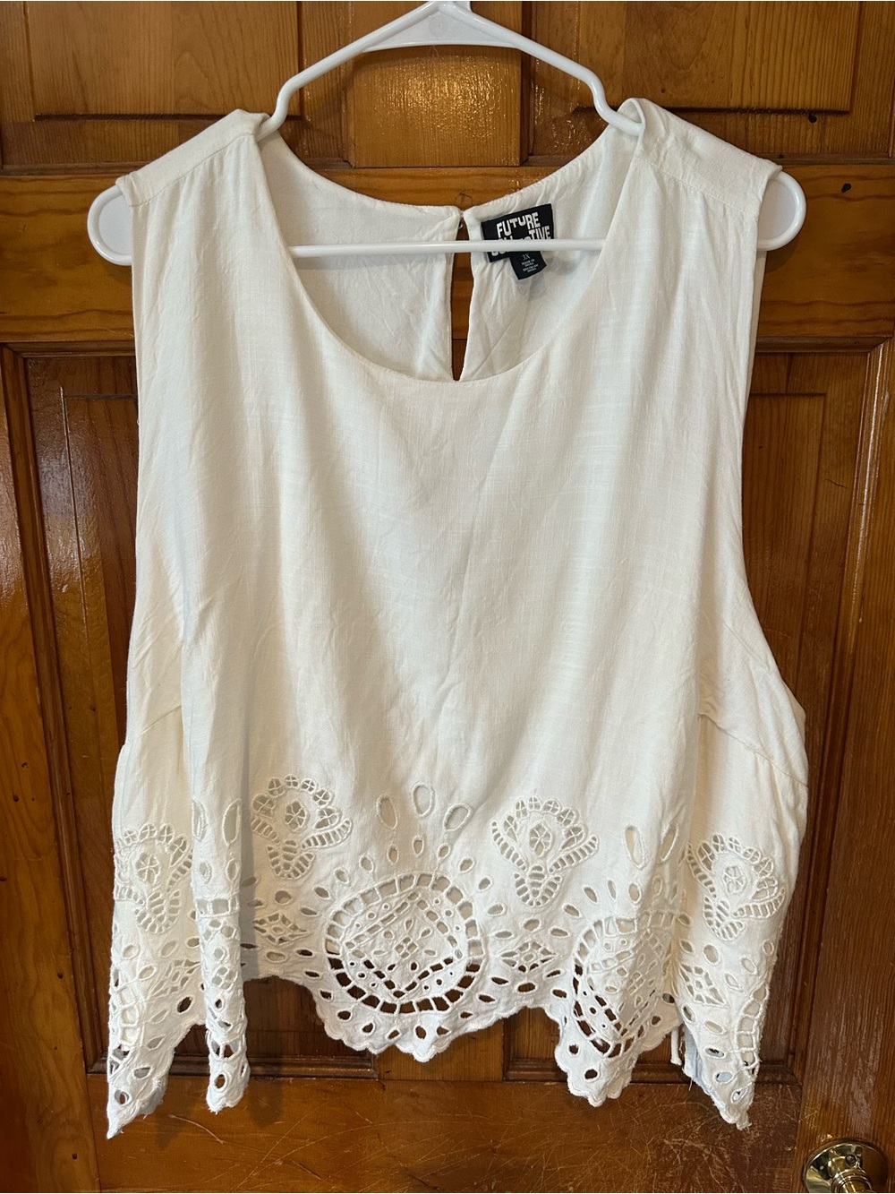 Cream Sleeveless Eyelet Hem Top